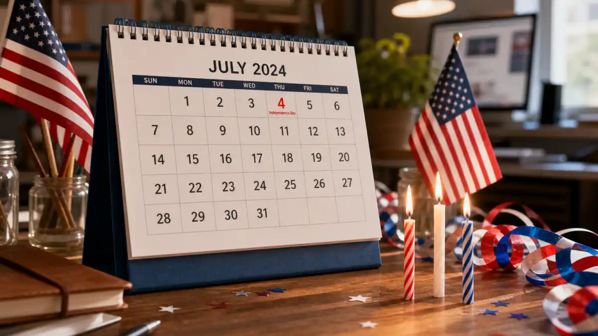 How old is Post Malone — desk calendar open to July 4 with patriotic birthday decorations marking his Cancer birth date