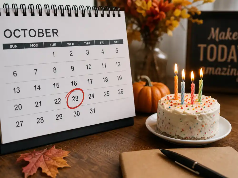 October 23 birthday calendar and candles marking how old is Ryan Reynolds each year when fans celebrate his Libra birth date