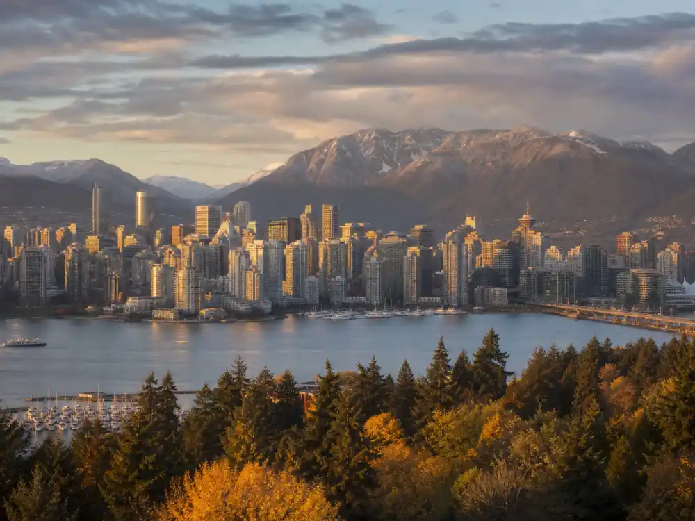 Vancouver British Columbia skyline evoking how old is Ryan Reynolds birthplace — the Canadian city where Ryan Rodney Reynolds was born on October 23, 1976