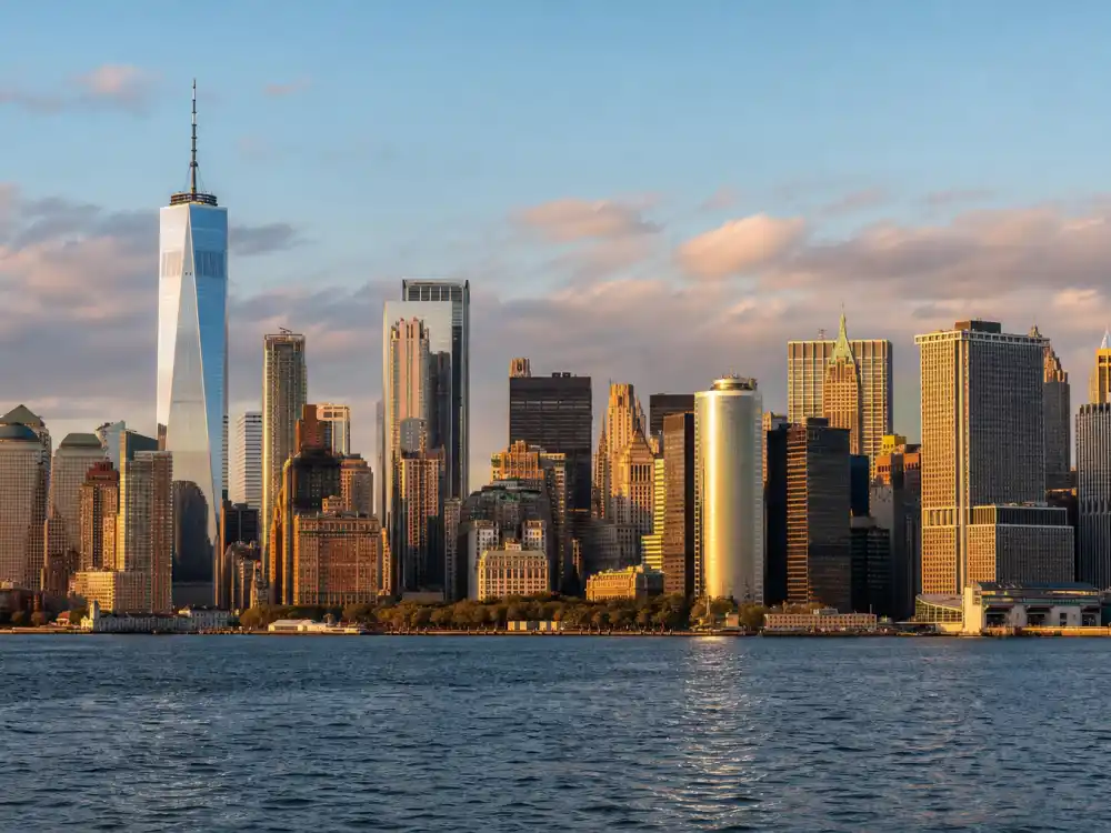 Manhattan New York City skyline evoking how old is Scarlett Johansson birthplace — the city where Scarlett Ingrid Johansson was born on November 22, 1984