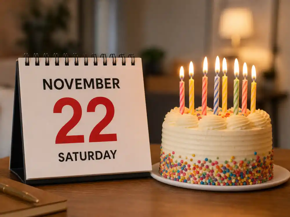 November 22 birthday calendar and candles marking how old is Scarlett Johansson each year when fans celebrate her Sagittarius birth date