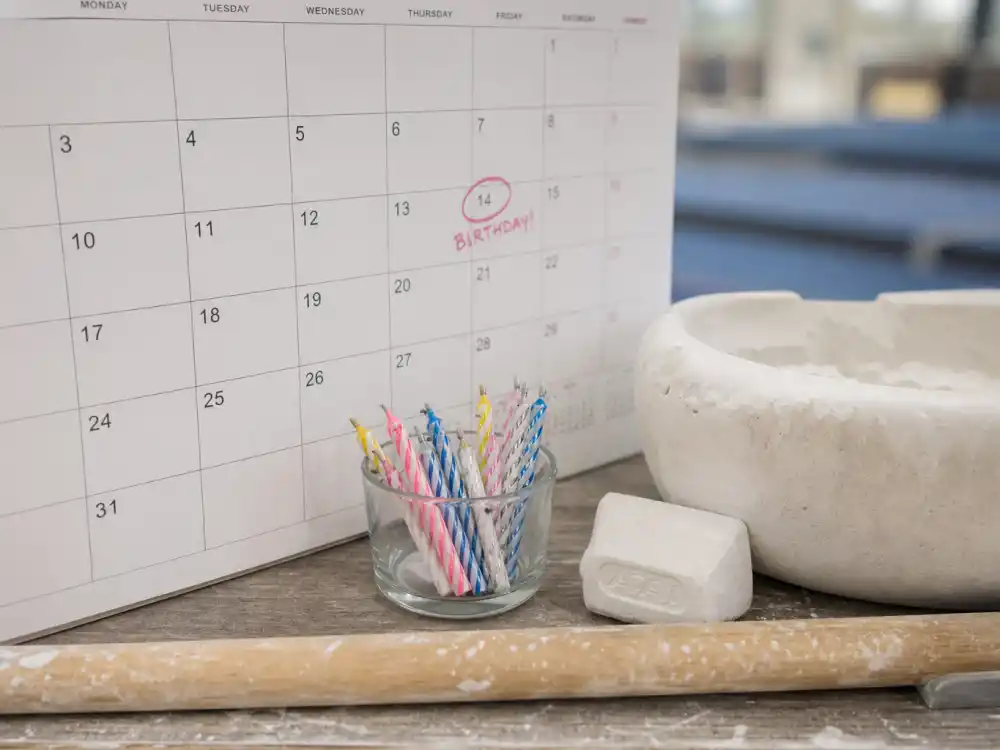 March 14 birthday calendar and candles marking how old is Simone Biles each year when fans celebrate her Pisces birth date