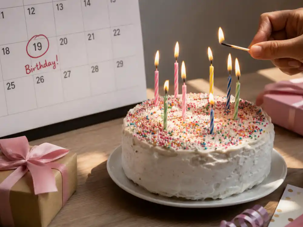 April 19 birthday calendar and candles marking how old is Simu Liu each year when fans celebrate his Aries birth date