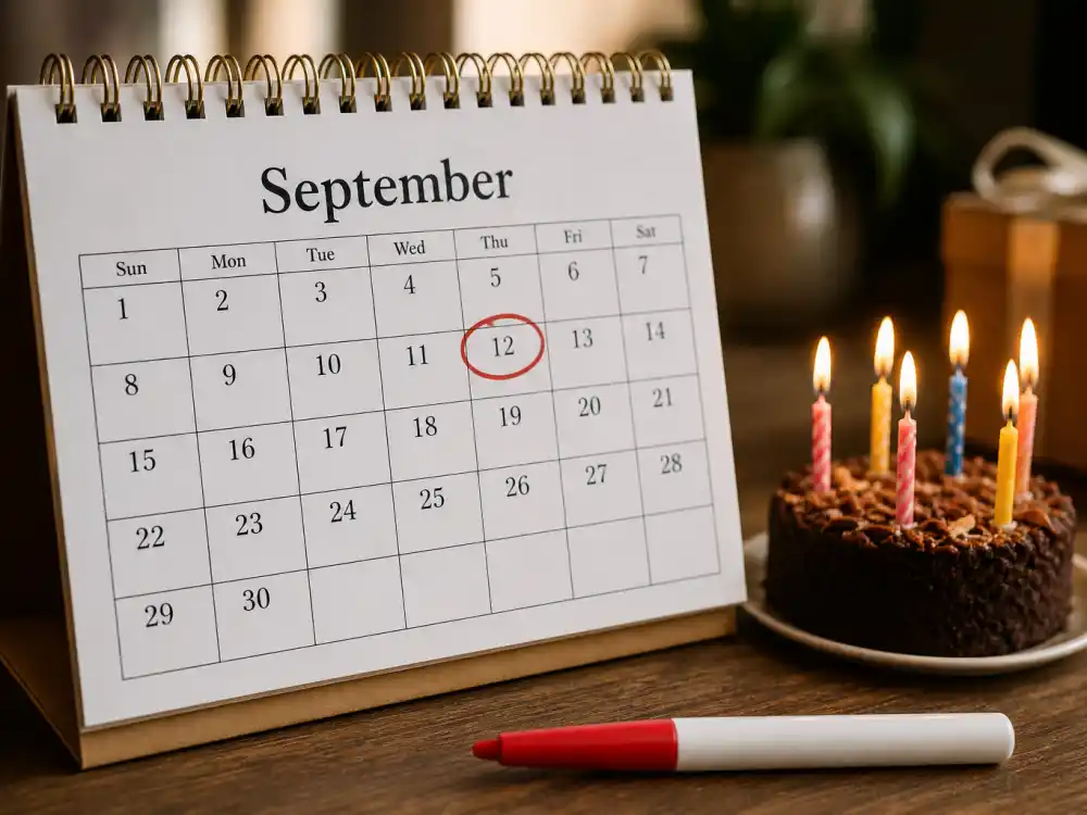 September 12 birthday calendar and candles marking how old is Sydney Sweeney each year when fans celebrate her Virgo birth date