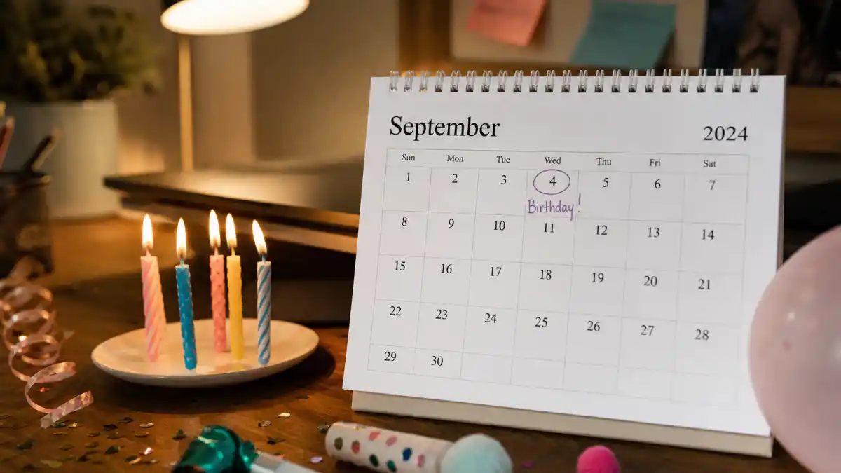 How old is Taraji P Henson — desk calendar open to September with birthday candles marking her Virgo birth date