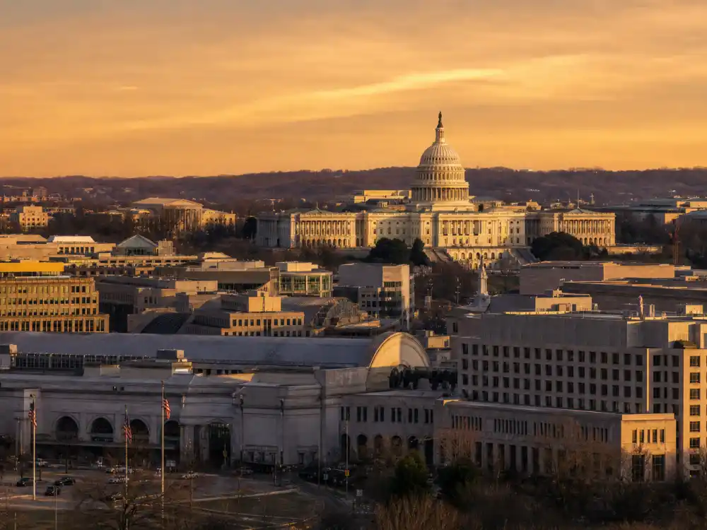 Washington DC skyline evoking how old is Taraji P Henson birthplace — the city where Taraji Penda Henson was born on September 11, 1970