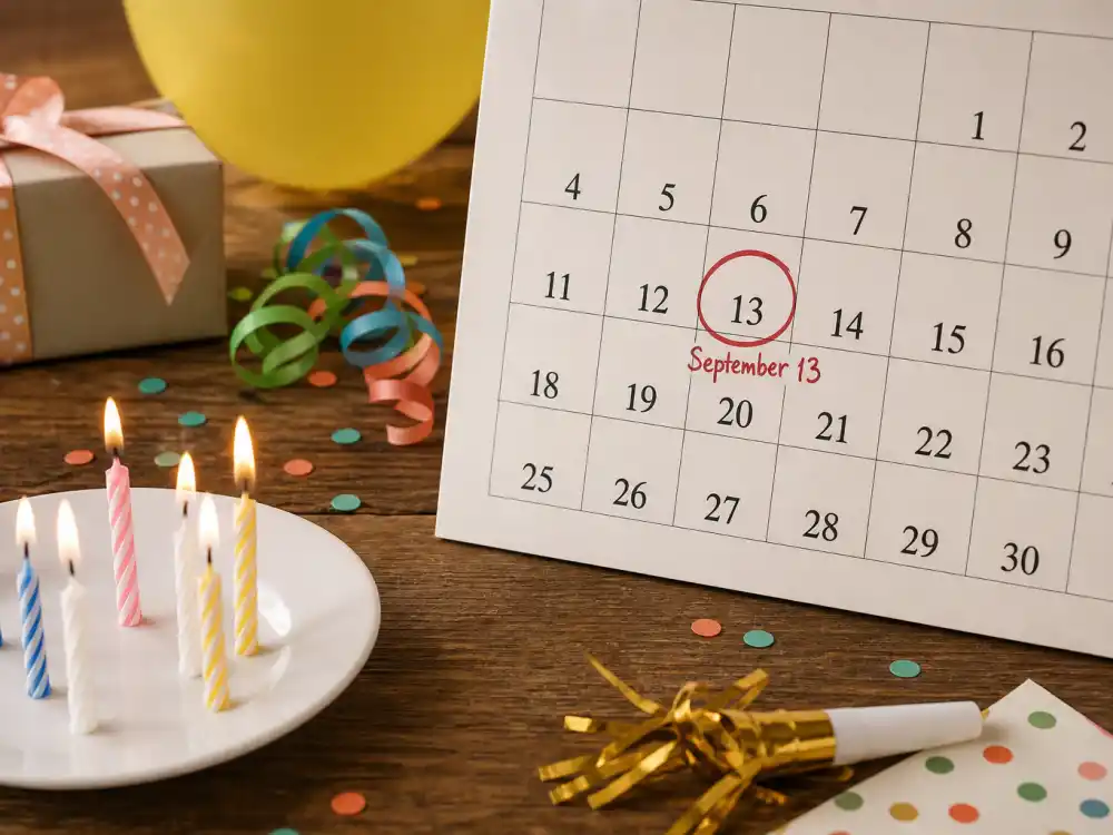 September 13 birthday calendar and candles marking how old is Tyler Perry each year when fans celebrate his Virgo birth date