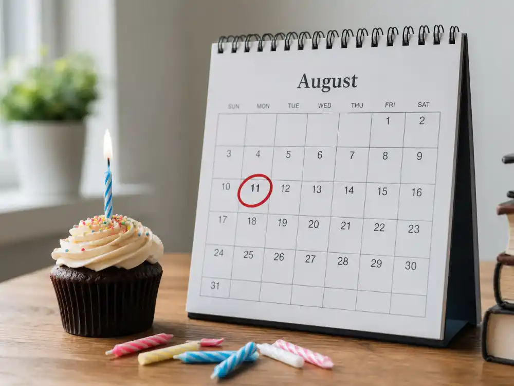 August 11 birthday calendar and candles marking how old is Viola Davis each year when fans celebrate her Leo birth date