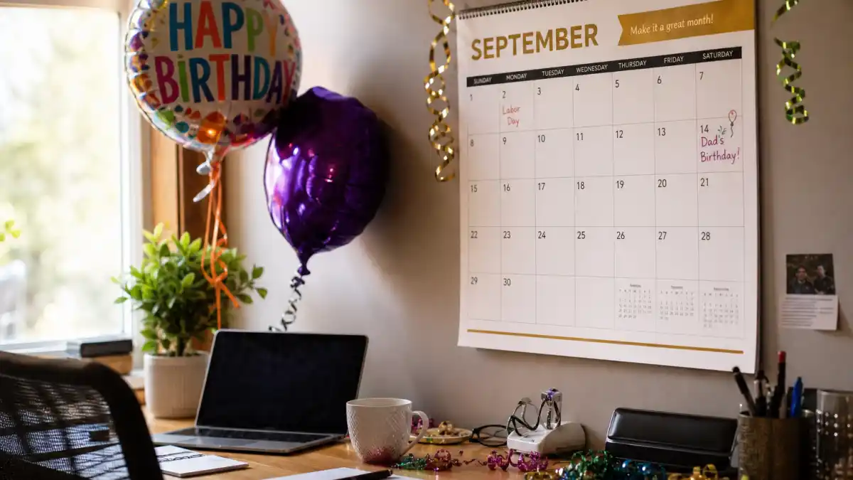 How old is Will Smith — desk calendar open to September with birthday decorations marking his Libra birth date