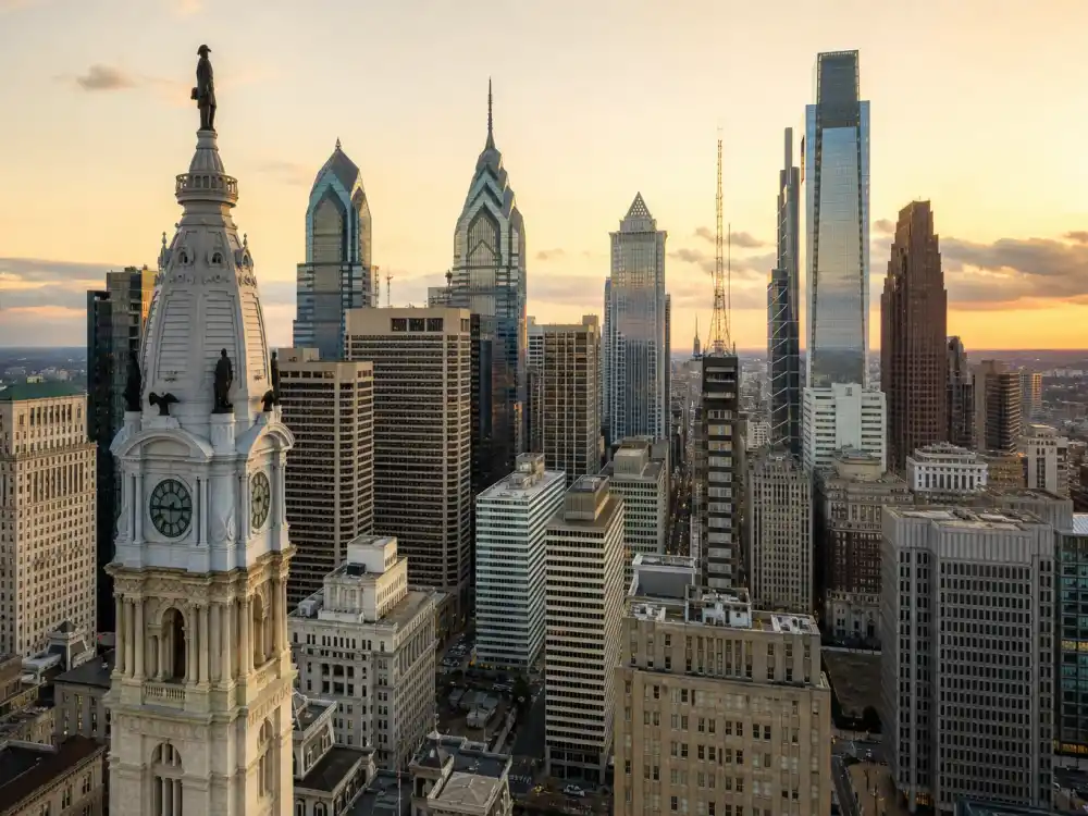 Philadelphia Pennsylvania skyline evoking how old is Will Smith birthplace — the city where Willard Carroll Smith Jr. was born on September 25, 1968