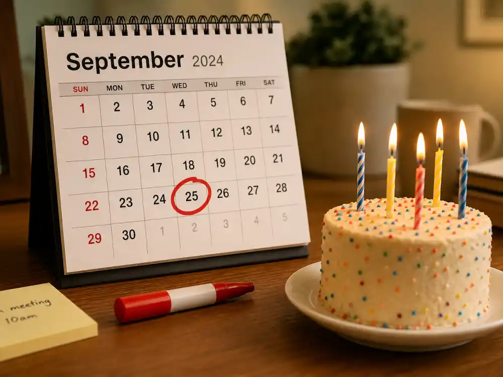 September 25 birthday calendar and candles marking how old is Will Smith each year when fans celebrate his Libra birth date