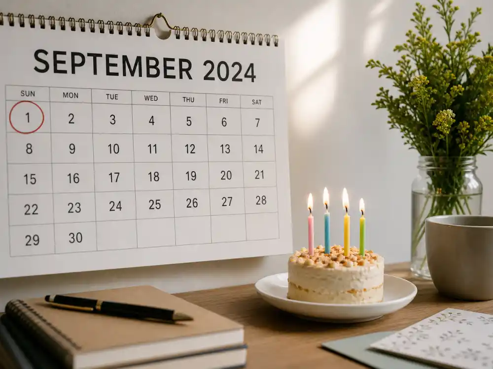 September 1 birthday calendar and candles marking how old is Zendaya each year when fans celebrate her Virgo birth date
