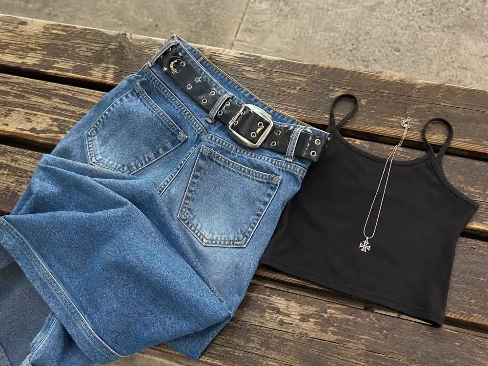 Y2K low-rise wide-leg jeans and tiny crop top central to how to dress like Bella Hadid model off duty denim revival