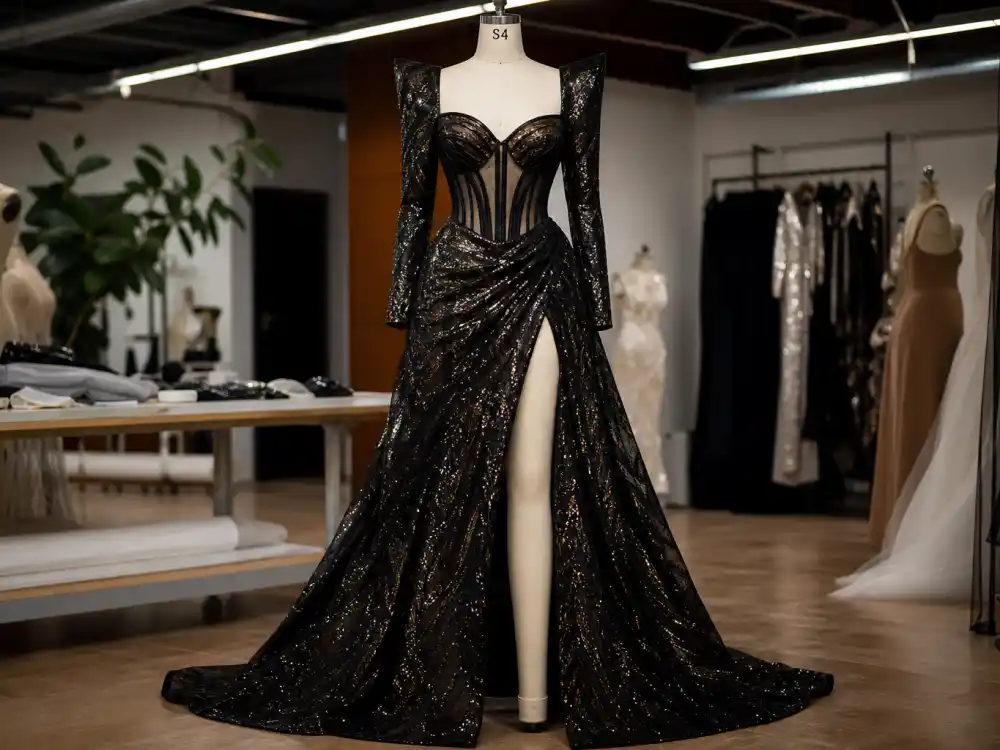 Structural corseted couture silhouette illustrating how to dress like Florence Pugh red carpet bold body-positive framing