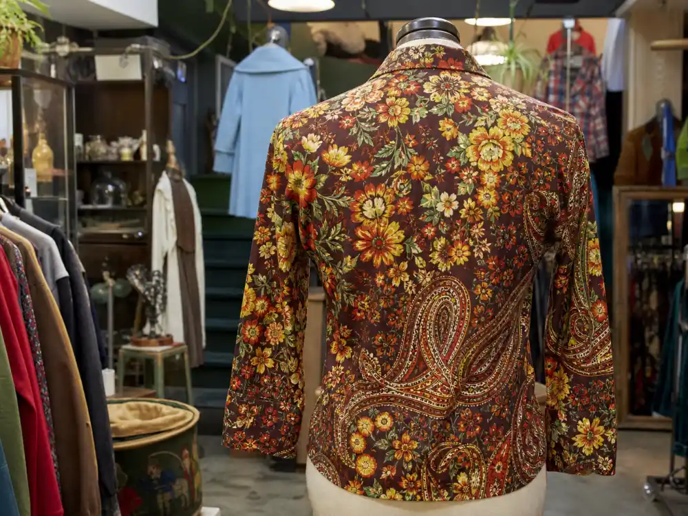 Bold floral patterned vintage shirt on mannequin showing how to dress like Harry Styles vintage fashion print discipline