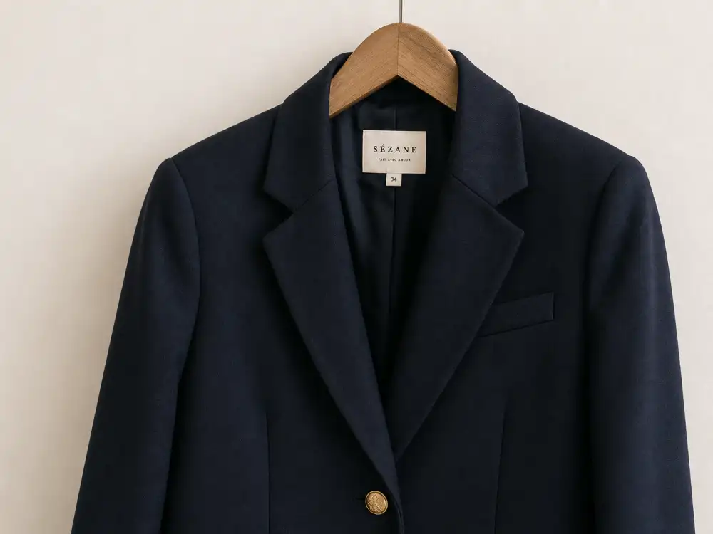 Navy tailored blazer central to how to dress like Jennifer Aniston classic style timeless tailoring codes