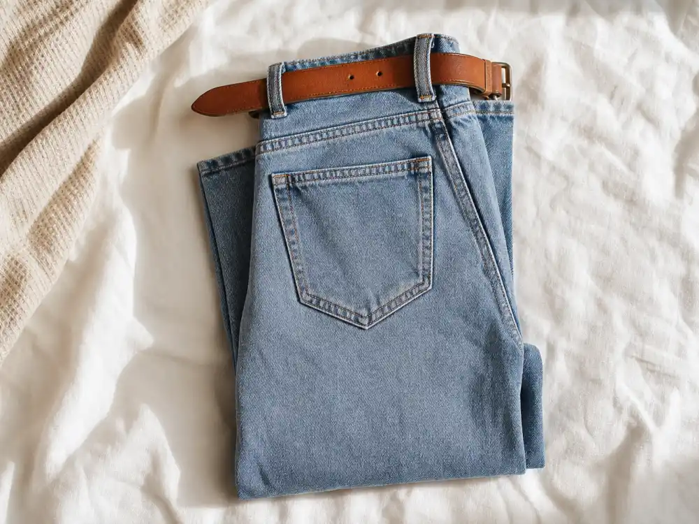 High-waisted straight-leg jeans defining how to dress like Jennifer Aniston classic style California denim rotation