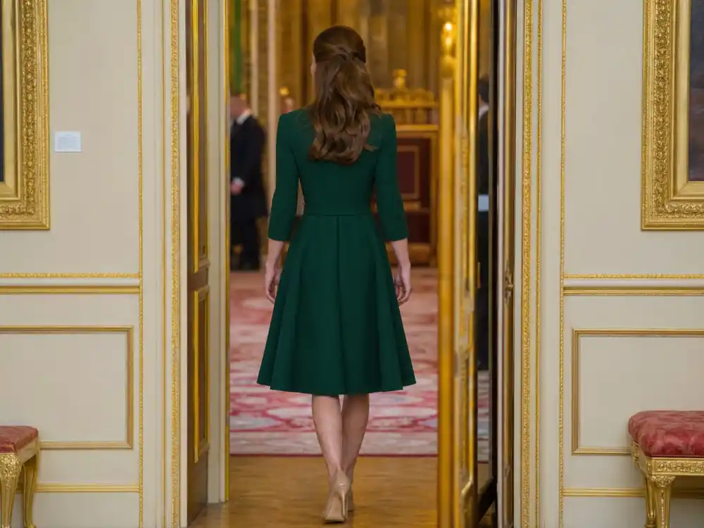 Emerald A-line midi dress defining how to dress like Kate Middleton classic fashion modest occasion dressing
