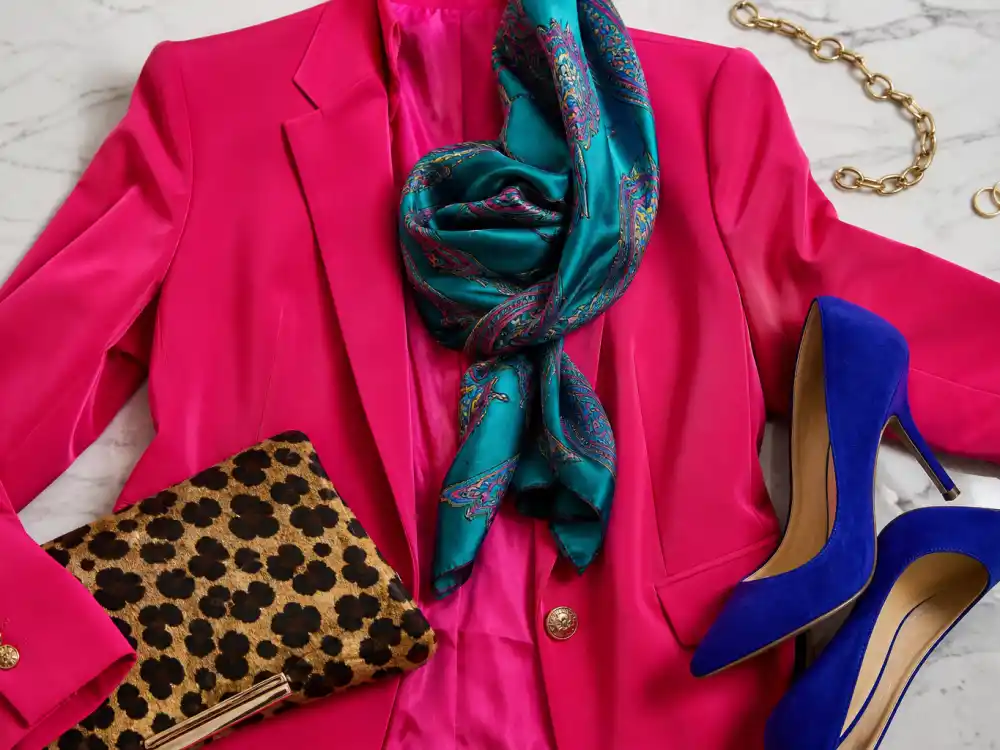 Bold fuchsia teal and leopard mix behind how to dress like Sarah Jessica Parker city style high-low color discipline