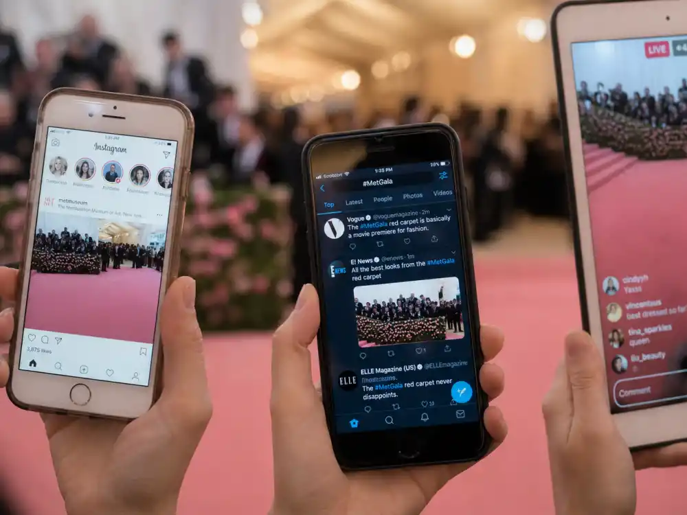 Smartphones scrolling Met Gala red carpet live updates on Instagram and TikTok — how to watch the Met Gala red carpet live through social feeds when streams lag
