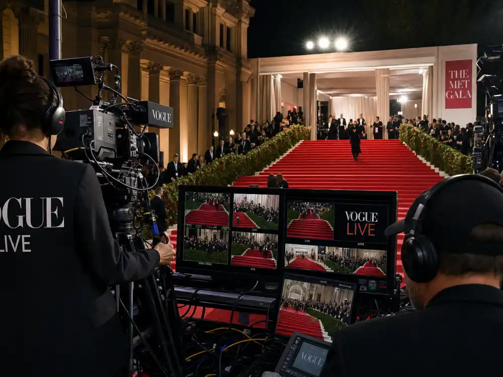 Vogue livestream production cameras on the Met Gala red carpet — how to watch the Met Gala red carpet live starts with Vogue.com and YouTube each first Monday in May
