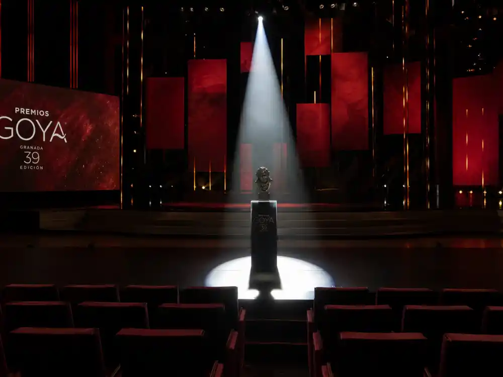Goya Awards Spain ceremony stage for international award shows Americans should know — Madrid auditorium spotlight on Spanish cinema trophy pedestal