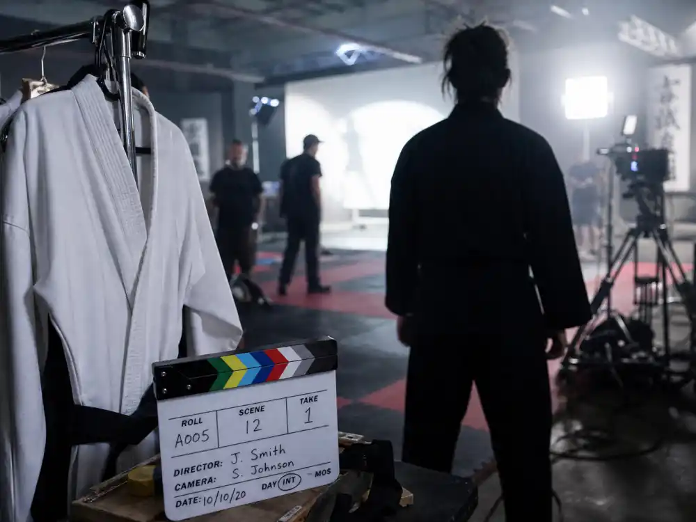 Martial arts film set behind the scenes for Jaden Smith nepo baby music career Karate Kid acting credit editorial without identifiable faces