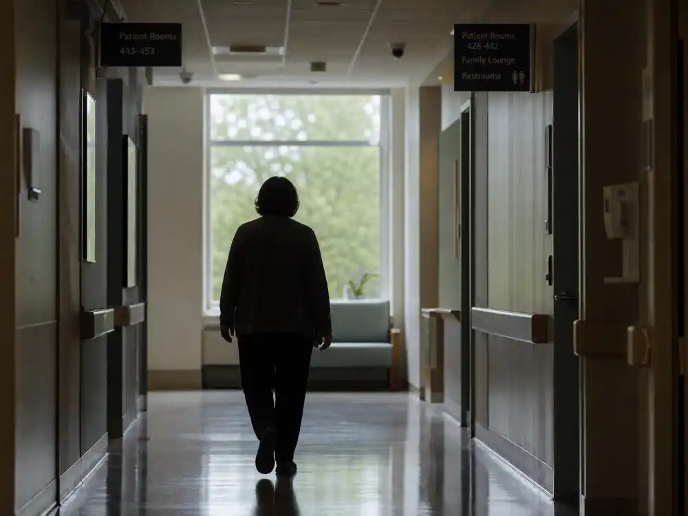 Quiet hospital corridor for what happened to James Van Der Beek colorectal cancer advocacy and screening message