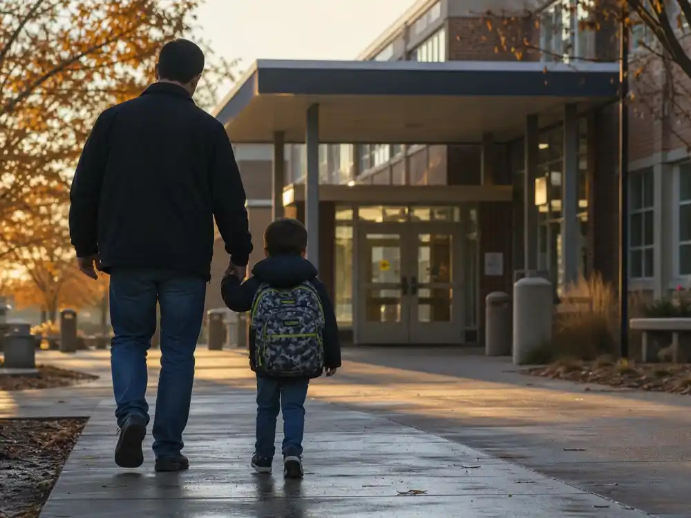 Parent school drop-off silhouette in Jay Z fatherhood quotes and parenting style — daily involvement Jay-Z prioritizes over reckless scheduling per Hart to Heart