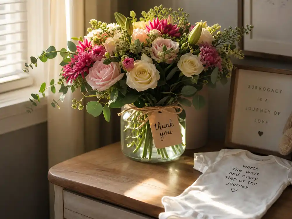 Thank-you bouquet for John Legend Chrissy Teigen new baby 2025 context — Wren Alexander Stephens born June 19 2023 via surrogate Alexandra