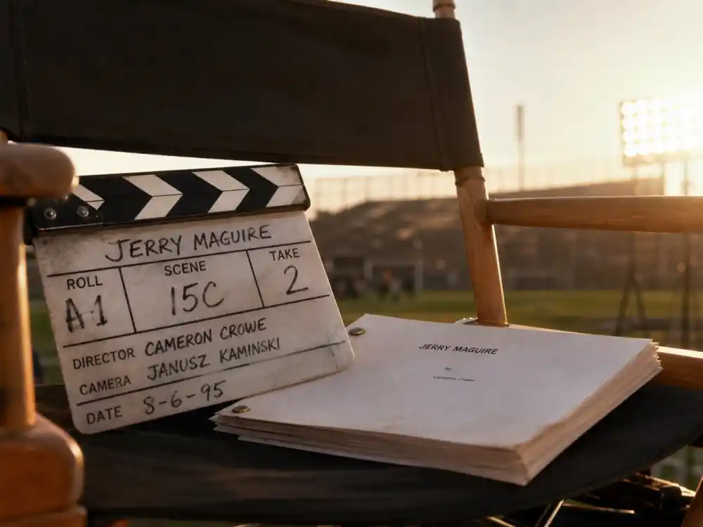 A 1990s film set clapperboard evoking Jonathan Lipnicki Jerry Maguire fame as Ray Boyd