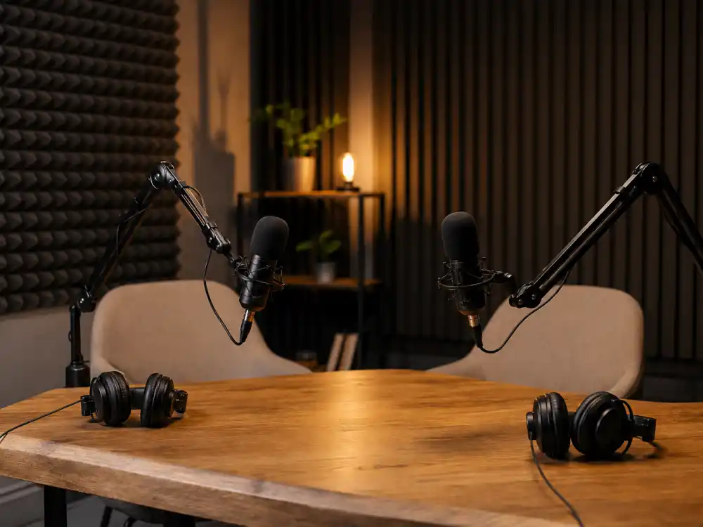 Podcast recording studio for where is Josh Peck now as Good Guys co-host with Ben Soffer