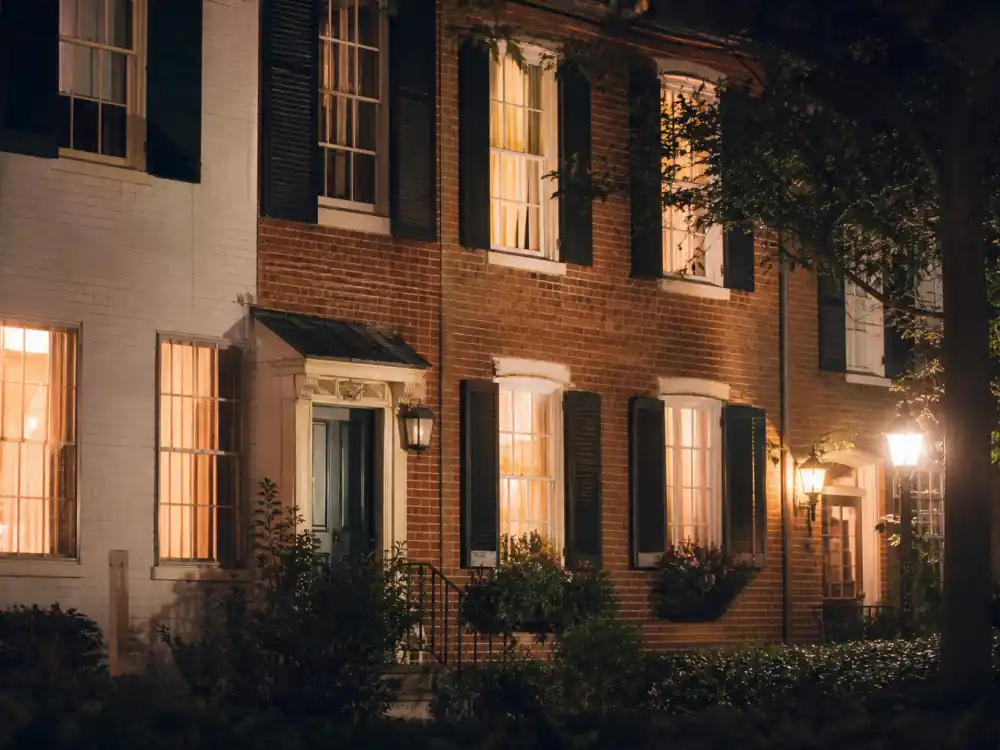A Georgetown row house at night for Judd Nelson St Elmo's Fire Brat Pack yuppie drama peak