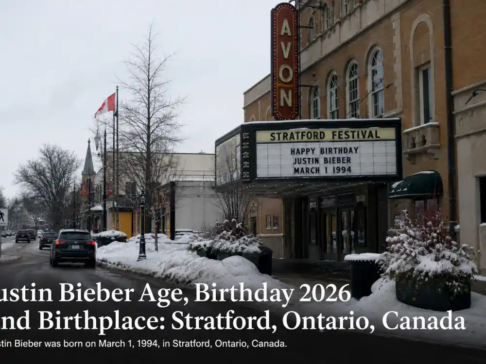Ontario Canada small-town street evoking Justin Bieber age and birthday 2026 birthplace — London, Ontario where Justin Drew Bieber was born March 1, 1994