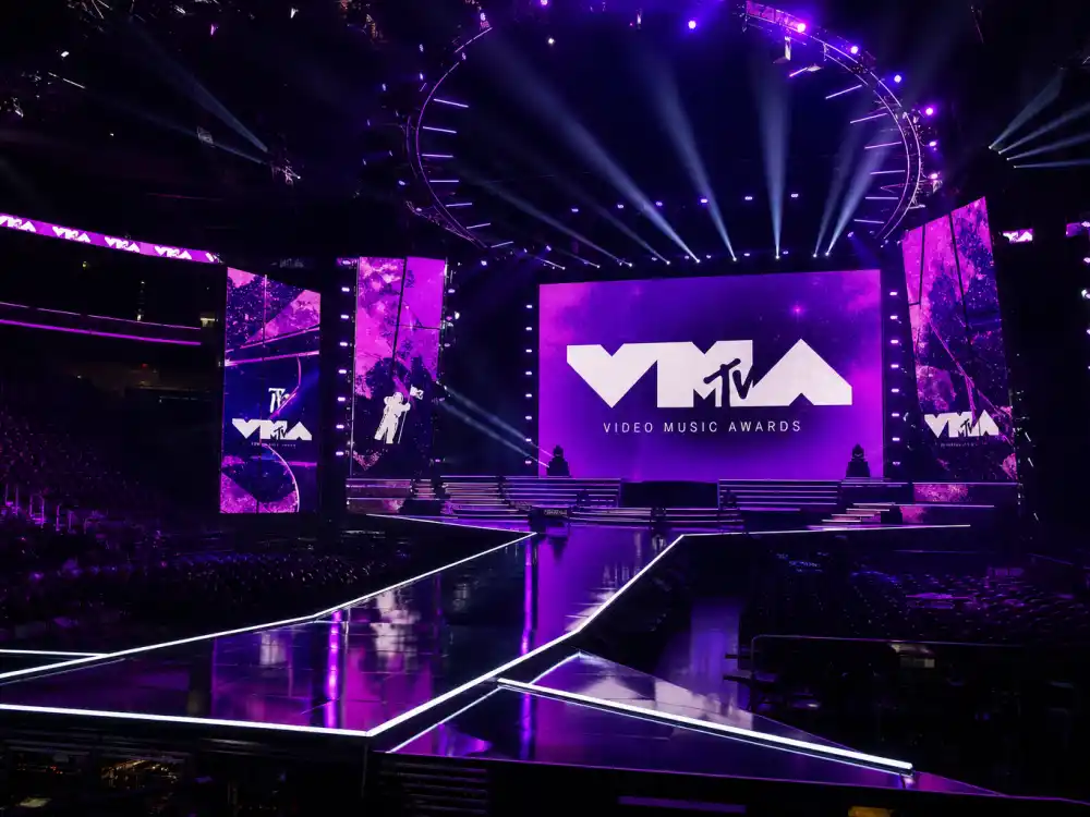Modern MTV VMA arena with LED screens frames how the Kanye West Taylor Swift VMA moment explained still dominates social feeds after every late-summer telecast