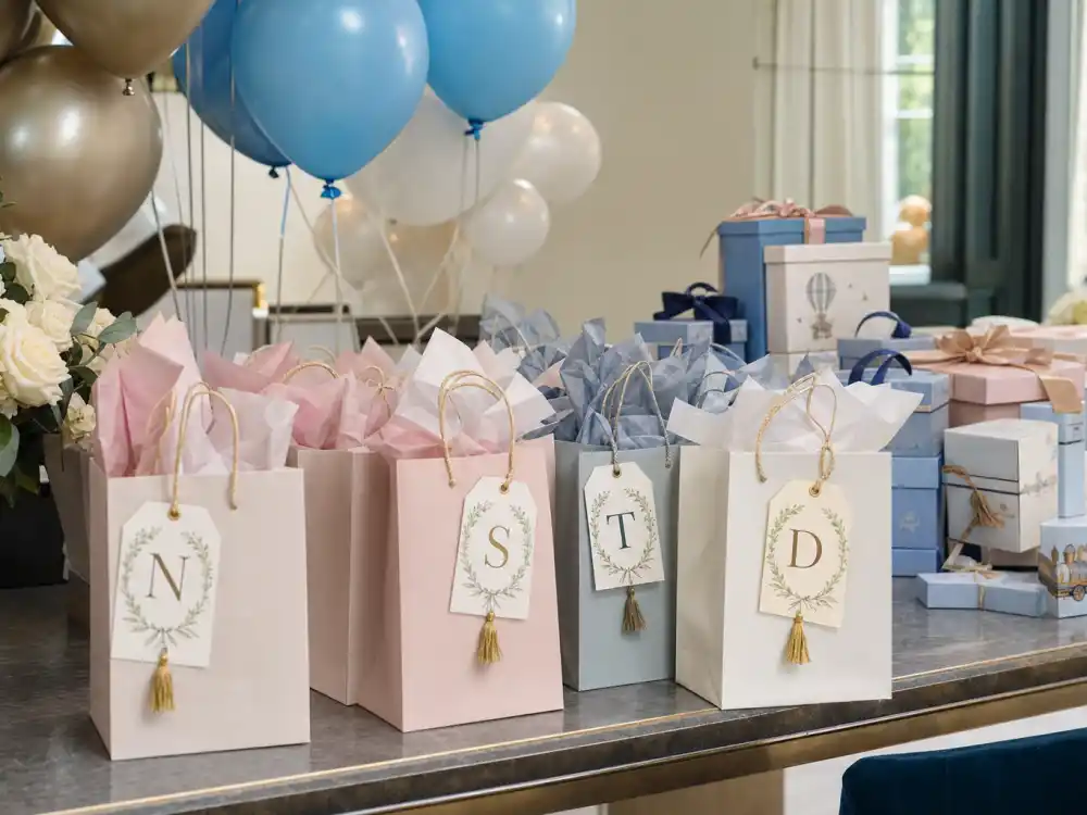 Cousin party favor bags with initials for Kardashian kids birthday parties over the top StormiWorld guest lists North True Dream verified