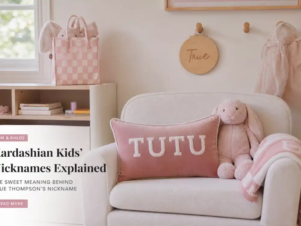 TUTU monogram pillow for Kardashian kids nicknames explained — True Thompson verified Khloe Kardashian family nickname TuTu