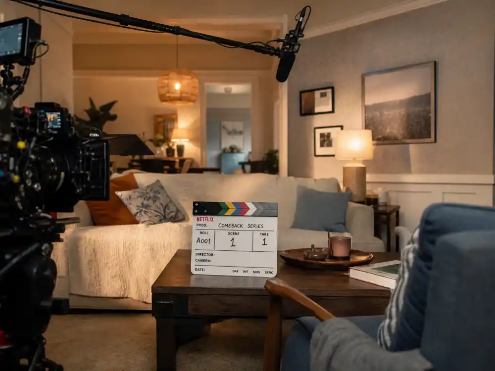 A cozy streaming-drama TV set representing the Katherine Heigl comeback in the Netflix series Firefly Lane