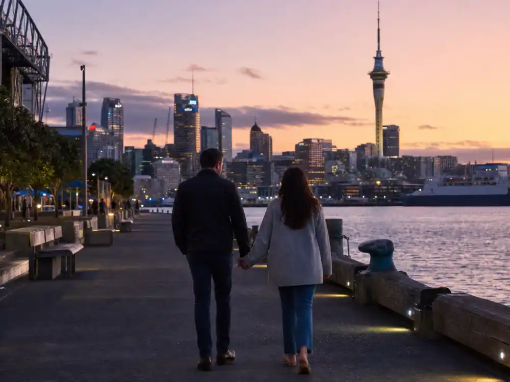 Auckland harbor at dusk for where Keisha Castle-Hughes is now after FBI Most Wanted and New Zealand home life