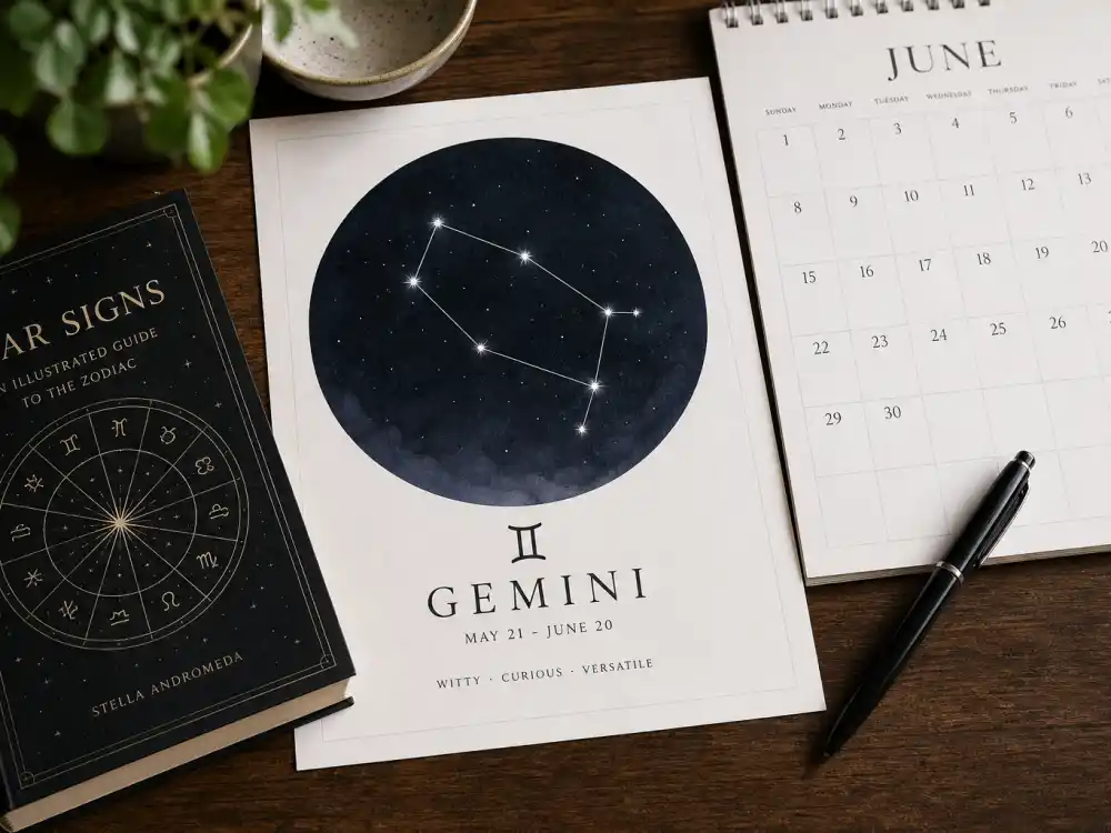 Gemini zodiac chart beside June calendar for Kendrick Lamar age and birthday 2026 — June 17 birth date places him under Gemini in Western astrology