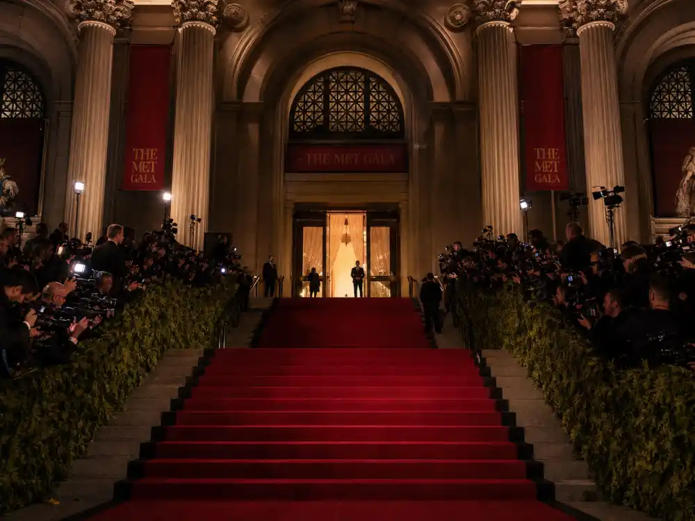 Metropolitan Museum grand staircase at night — the red carpet stage where the Kim Kardashian wet dress Met Gala look made fashion history in 2019