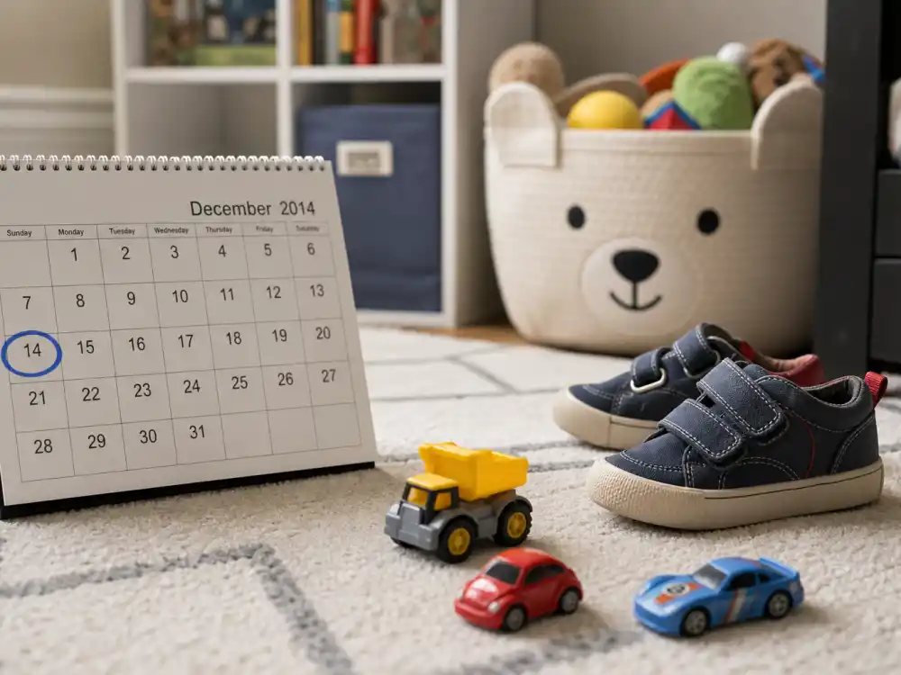 December 14 2014 calendar with toddler toys for Kourtney Kardashian kids Mason Penelope Reign — Reign Aston Disick birth verified by People