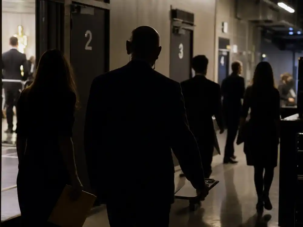 Backstage corridor at the Oscars where accountants managed ballots tied to the La La Land Moonlight best picture mistake