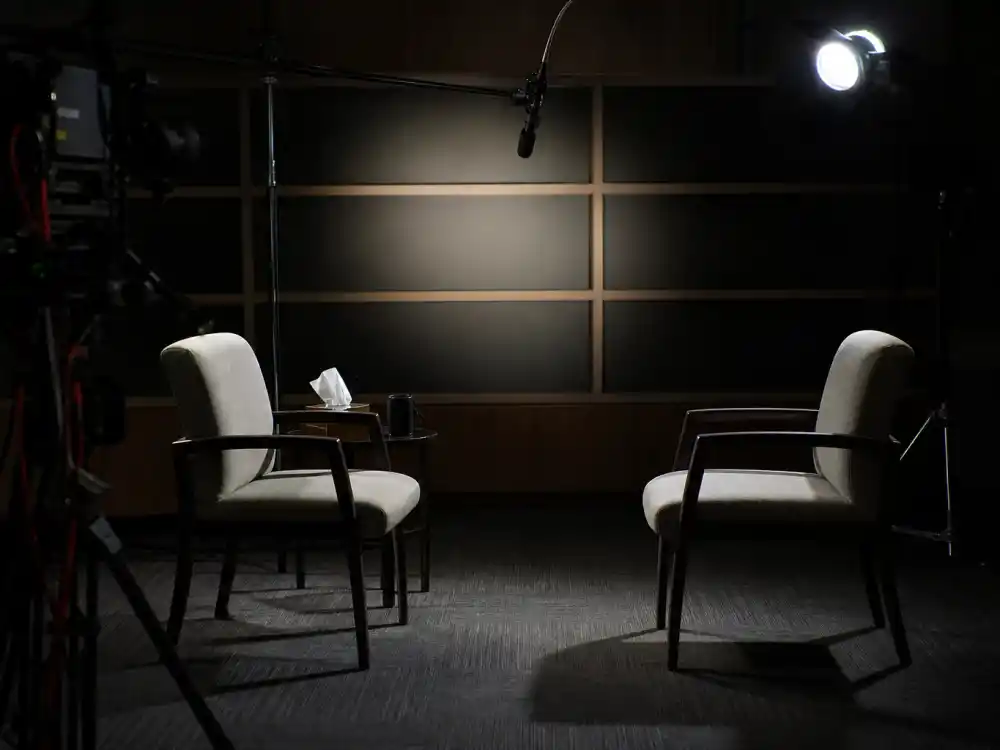 Television interview studio for Lance Armstrong 2013 Oprah confession about performance-enhancing drugs