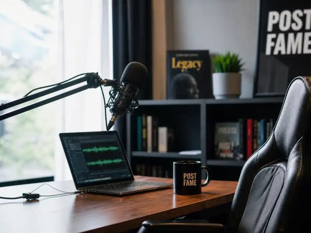 Modern podcast studio for what happened to Lance Bass in post-fame media and hosting career