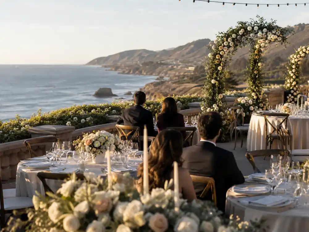 California coastal wedding terrace for Lauren Conrad marriage to William Tell and family chapter