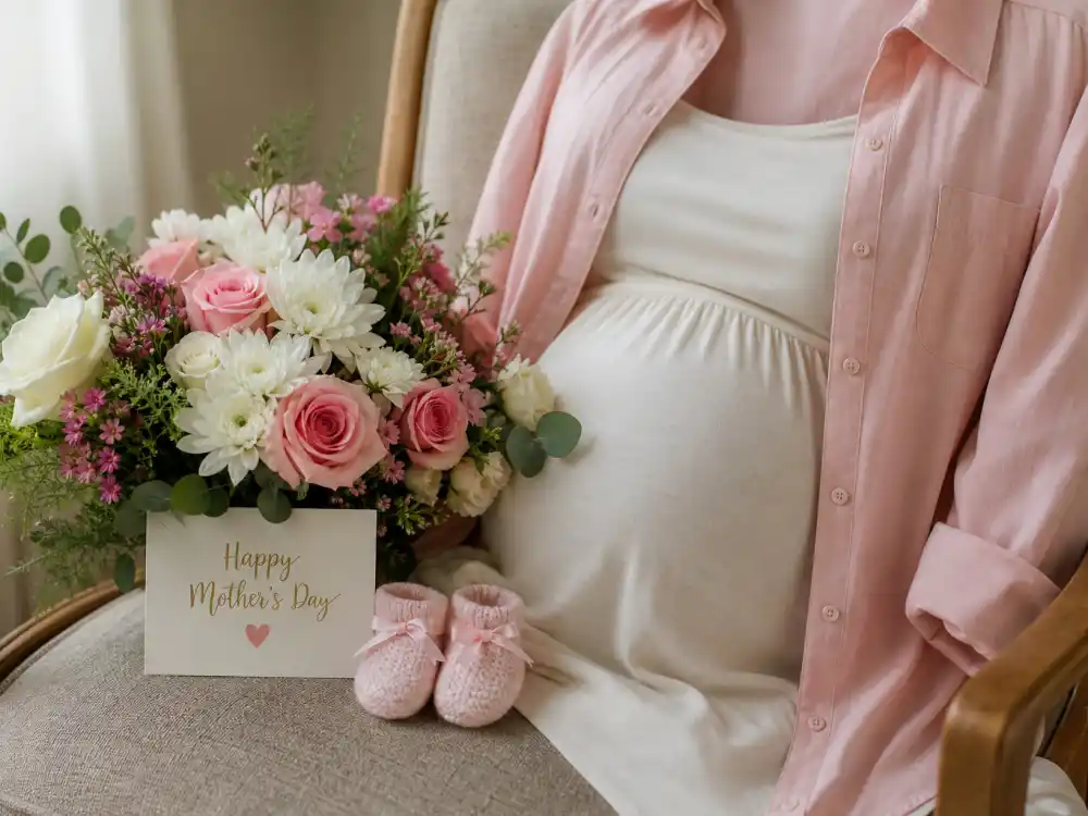 Mother's Day bouquet for Lea Michele baby announcement second child gender reveal — May 2024 daughter confirmation per People and Us Weekly
