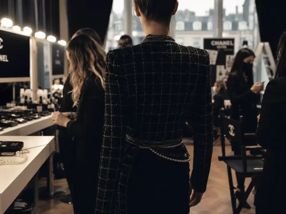 Paris couture campaign backstage from behind for Lily Rose Depp nepo baby acting roles Chanel ambassadorship editorial without identifiable faces