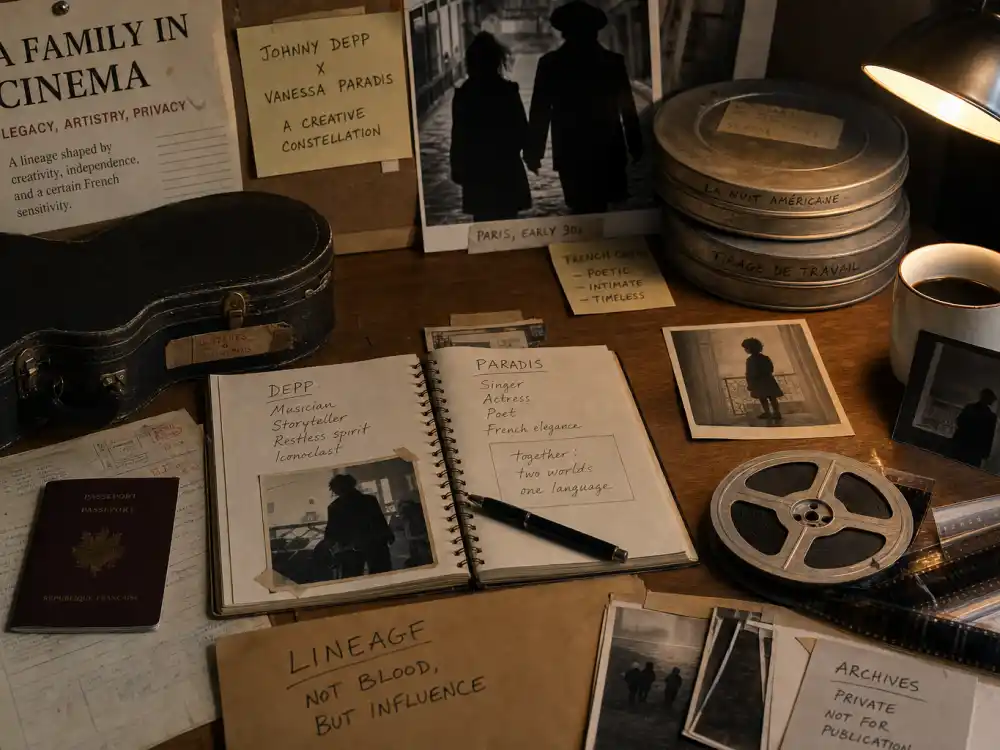 French cinema family legacy mood board for Lily Rose Depp nepo baby acting roles Johnny Depp Vanessa Paradis lineage acknowledged editorial without identifiable faces