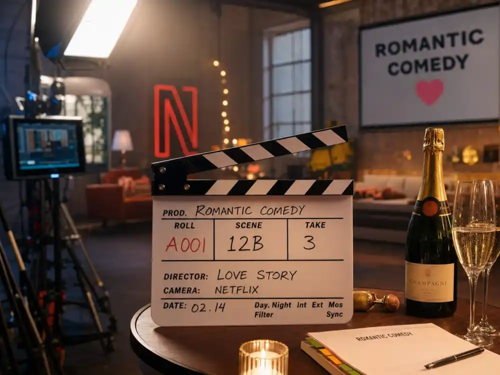 A romantic comedy film set with clapperboard for Lindsay Lohan Netflix comeback rom-coms